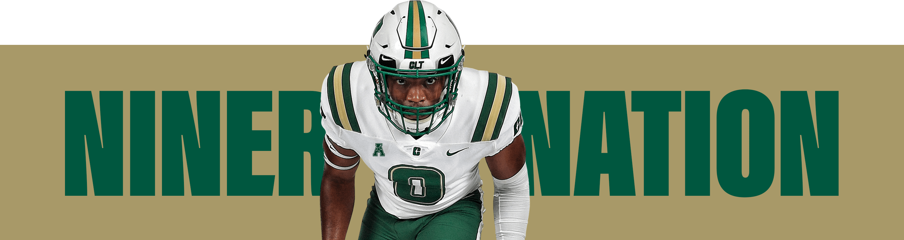 Football player with 'niner nation' behind him